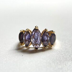 10K Gold Tourmaline Ring 5 Blue Various Size Gemstones Marked A Size 5- 1/2